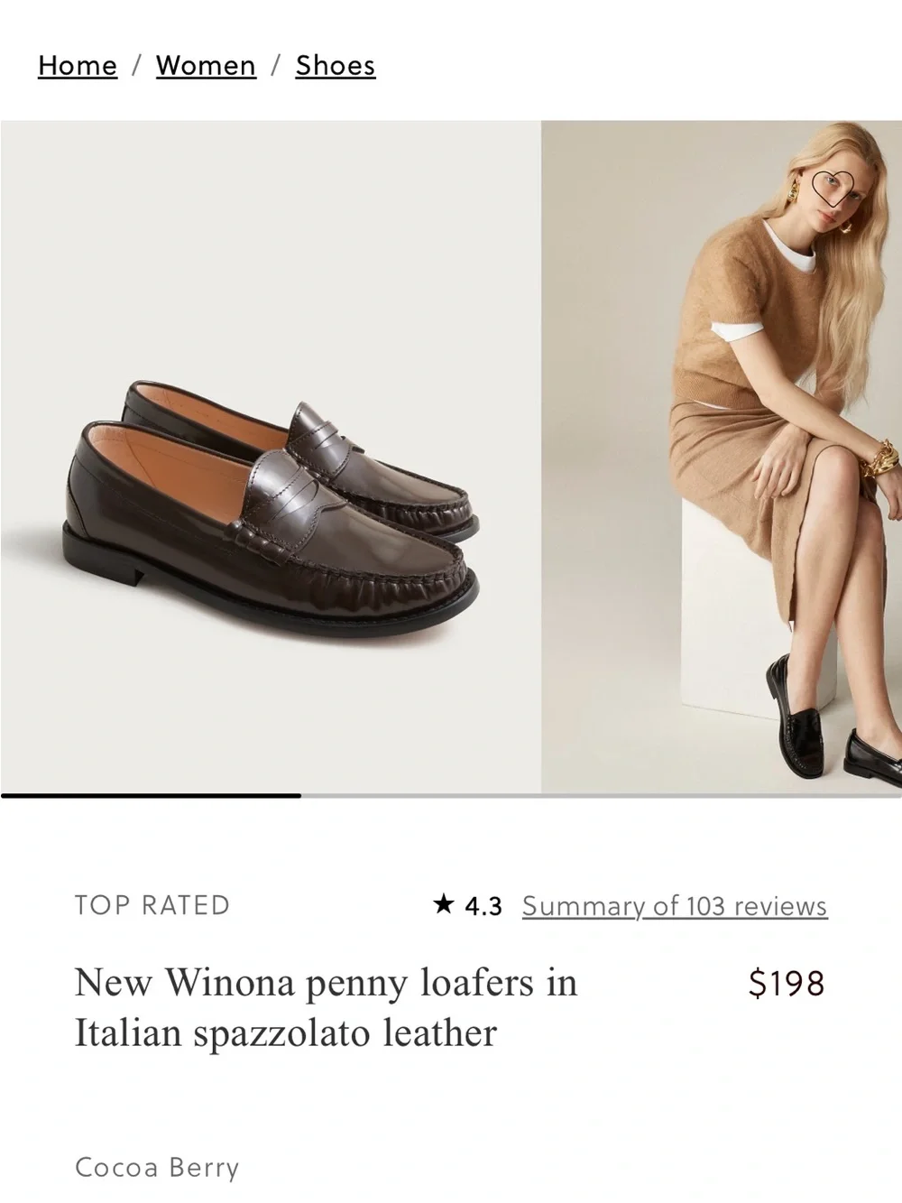 J. Crew Winona Penny Loafers in Italian Spazzolato Leather